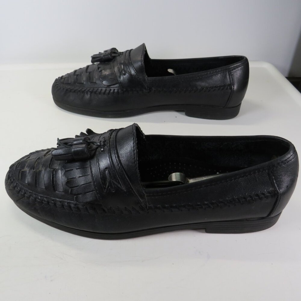 VTG Men's Stafford Leather Navy Shoes 9M(D) Slip-on Loafer Tassels Woven design - Picture 4 of 11